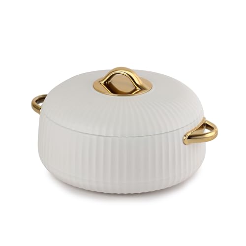 CELLO Aurum Insulated Casserole Hot Pot For Kitchen 1250 ml White | Easy to Serve Lightweight Outdoor Safe Keeps Food Hot and Warm Airtight Insulated 