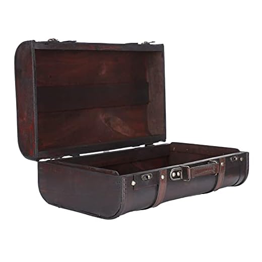 OhhGo Maleta pequeña con mango de cuero Caja antigua antigua de madera Caja decorativa de almacenamiento