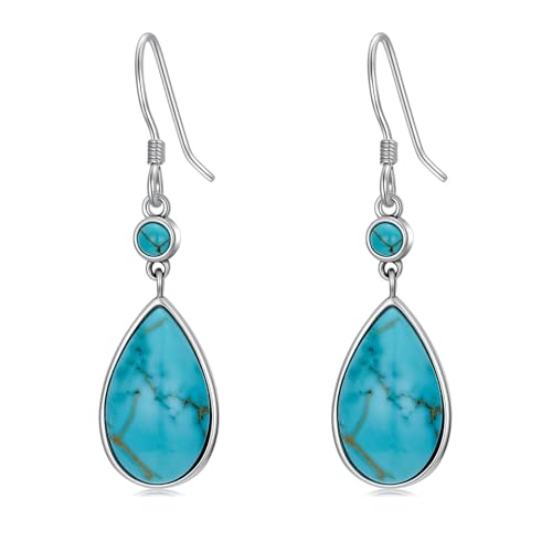 Boucles d'oreilles poire et turquoise naturelle en argent 925 style goutte