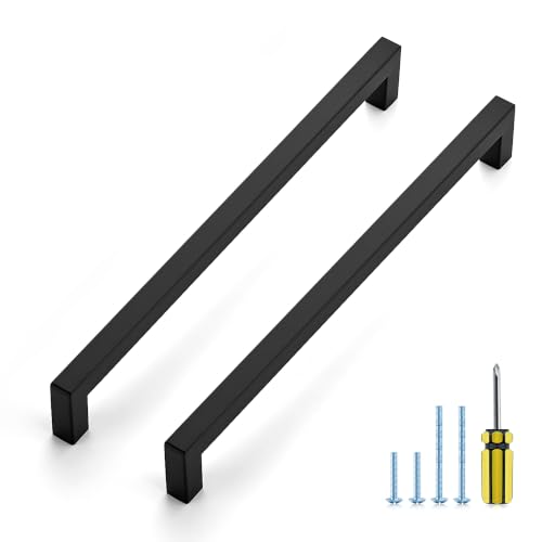 Image of Ravinte 30 Pack Kitchen Matte Black Cabinet Handles 10 Inch Hole Center Stainless Steel Square Cabinet Pulls for Dresser Drawer Cupboard Handles with Screwdriver