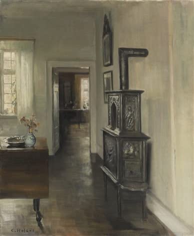 Toile Carl Vilhelm Holsoe pour salon chaleureux : Poster Intérieur avec un poêle