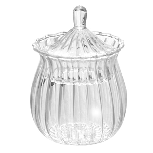 ガラス製 小物入れ コットンポット グラスポット 保存容器 透明容器 ガラス 収納ボックス 蓋付き 雑貨 シンプル クリア ホテル 家庭 レストラン 小物 (小)