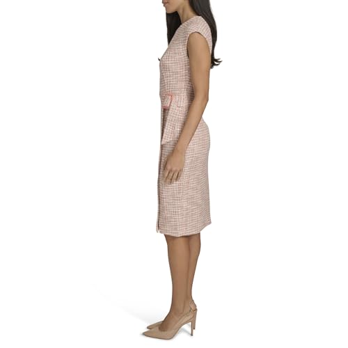 Image of Calvin Klein Women's Cap Sleeve Belted Knee Length Tweed Sheath Dress