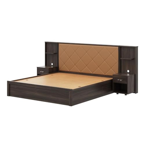 Image of Wakefit Bed | 3 Yr Warranty | King Size Bed, Storage Box & Camel Fabric Cushioned Upholstery Headboard, Density:680-750 kg /m, Termite & Borer Resistant, Fits Mattresses Up to 8 inches(Noctis78x72-WM)