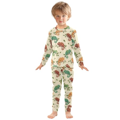 Pajama Sets Long Sleeve Chameleon Pattern on Branches Soft Comfy Sleepwear 2 Piece PJS 3-8T2