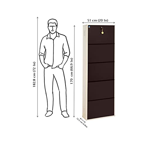 Image of Delite Kom 20 Inch Wide, 5 Shelf Metal Shoe Rack Wall Mounted for Home with Central Lock | Holds Upto 12 Shoes or 20 Slippers Pair | 1 Year Warranty | (67x20x5 Inch, Ivory Coffee) | DIY | Space Saving