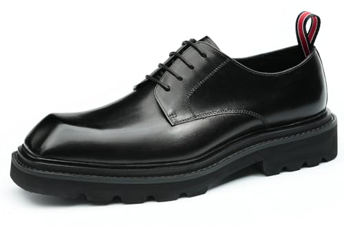 Santimon Mens Oxfords Brown and Black Dress Shoes Formal Business Lightweight Square Toe Derby Wedding Prom Casual Leather Shoes for Men