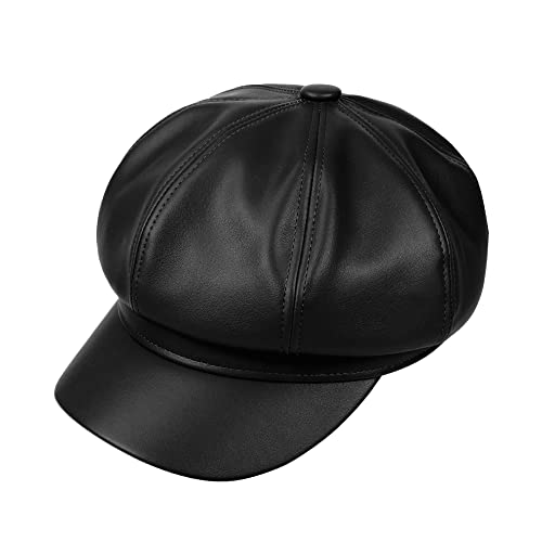 Sydbecs Pu Newsboy Caps For Women Solid Color Paperboy Hat Cabbie Painter Cap #TOP3