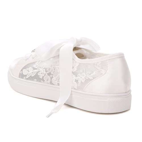 A580-06 Women's Wedding Bridal Sneakers Flats Bride Tennis Shoes Cutout Lace Sneakers Concert Low Cut Lace up Shoes4