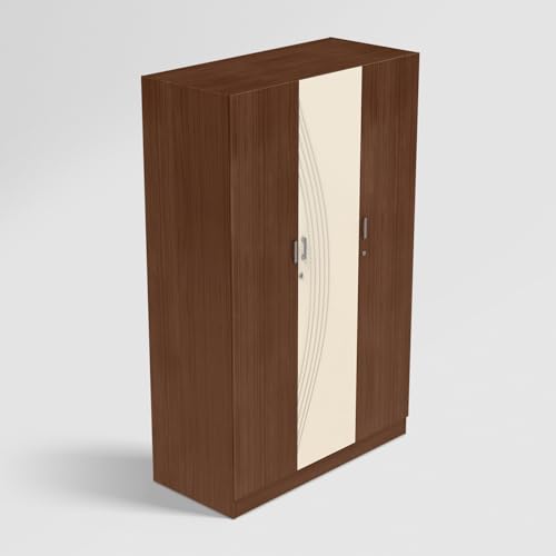Image of Godrej Interio Wardrobe Allura 3-Door Engineered Wood Wardrobe for Clothes (Dark Walnut), 10 Shelves, 1 Drawer