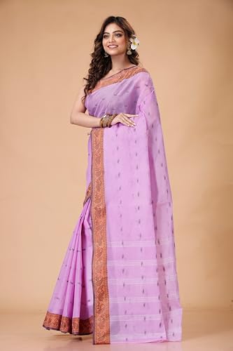 Image of Women's Traditional Bengal Tant Pure Cotton Design Border & Butta Tant Saree Without Blouse Piece