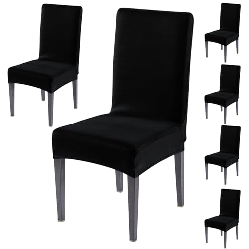 Image of HOKIPO 'SereneSolids' Stretchable 140 GSM Dining Chair Cover, Fully Covered - Set of 6, Black (AR-6246-BLK)