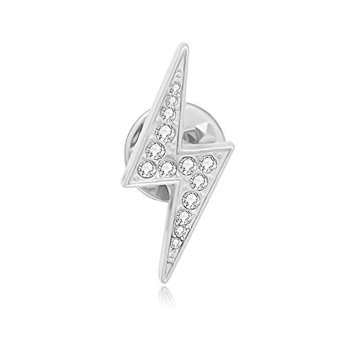 Image of Gold Silver Lightening Bolt Crystal Lapel Pin Brooch