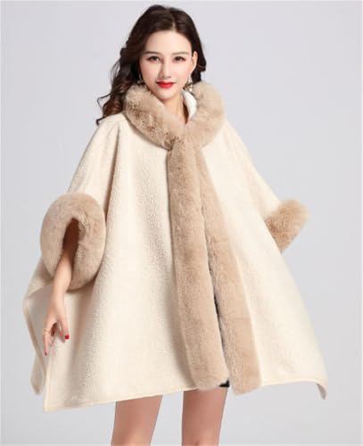 Rungion Women's Thick Warm Cape Coat Fleece-Lined Poncho Fluffy Fur-Collar Shawl Wrap Fall/Winter Blanket Cardigan Cloak3
