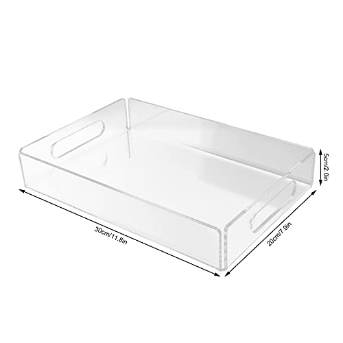 Bandeja de acrílico para servir com alça, organizador de acrílico, bandeja retangular transparente p