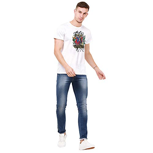 Image of Free Authority Justice League Printed Regular Fit White Cotton Men's T-Shirt