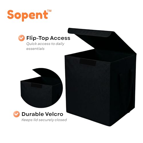 Image of Sopent Black Toy Storage Box & Storage Box and Organiser with Lid - Foldable Fabric Toys Organizer for Kids Room, Kids Storage Basket (33x33x43cm, 50L)