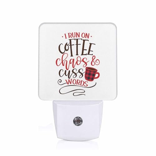 Image of LED Night Light,Funny Saying With Coffee Cup Motivation LED Night Light Plug into Wall with Dusk to Dawn Light Sensor White Energy Efficient Nightlight for Bedroom Bathroom Hallway Living Room Kitchen