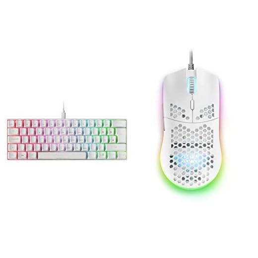 Mars Gaming MKMINIWBRES, Teclado Mecánico Ultra-Compacto+ Mars Gaming MMAX Blanco, Ratón Gaming Ultraligero