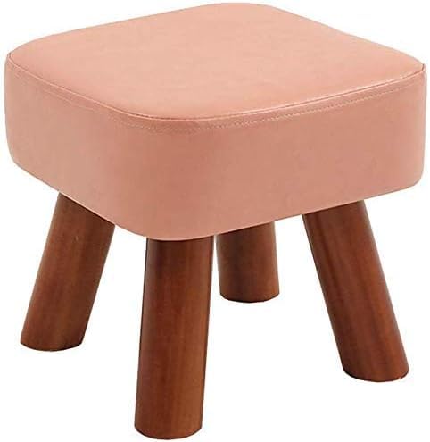 Tabouret en bois massif rose 28x28x25 cm avec assise carrée rembourrée en PU