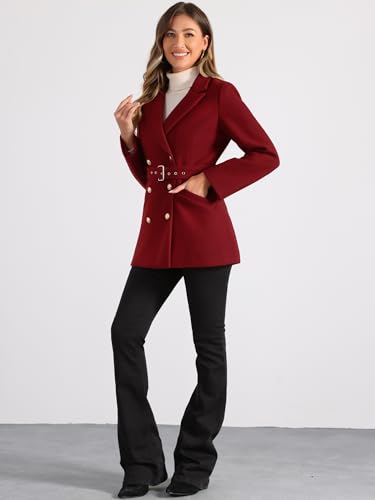 Allegra K Women's Winter Coat Belted Outerwear Casual Work Notch Collar Double Breasted Peacoat3