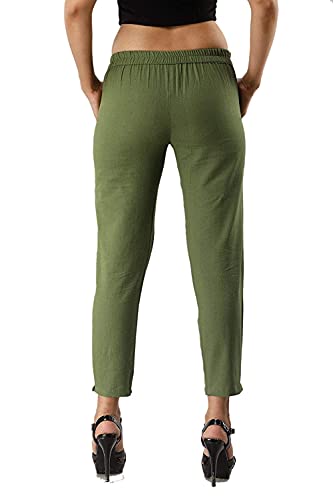 Image of DIGITAL SHOPEE Women Cotton Regular Fit Elastic Waist Casual Ankle Pant Trouser with Two Side Pocket