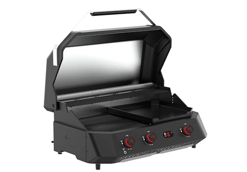Cozze® G-800 COMBO Barbecue Gaz + Plancha 30 mbar, 3 brûleurs 9,5 kW, grille & plaque en fonte émaillée, 2 thermomètres numériques, cuisine en extérieur
