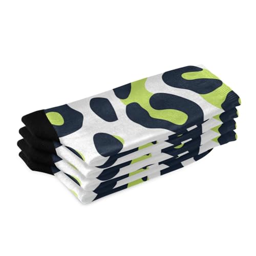 Leopard Print Lime Green and Navy Blue Fashion womens crew socks running athletic wicking black socks for men (2-Pair)2