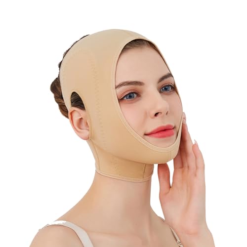 Faja Tonificante Facial Postoperatoria Con Compresión Lipo Y Correa Para El Mentón Para Mujeres. Correa Reutilizable Para Cubrir El Cuello(M)
