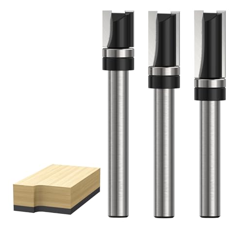 Lot de 3 Fraises à Affleurer, Queue 8 mm, Ø 12 mm, Fraise à Copier avec Roulement à Billes Interchangeable, Fraise Affleureuse pour Défonceuse