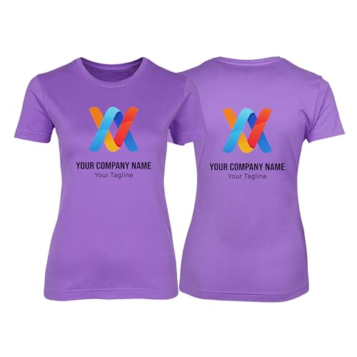 Image of Varsany Purple Custom Company Business Logo T-Shirts for Women: Tailored Personalisation, 100% Ringspun Cotton Comfort