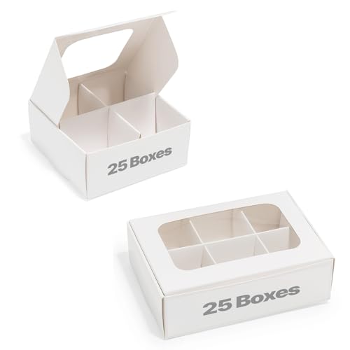 Modsy Baking Mini Truffle Boxes - White | VERY SMALL Treats - Window and Dividers | 5 x 3.5 x 1.57 Inches PLUS 3.5 x 3.5 x 1.57 Inches | Pack of 25 Each BUNDLE