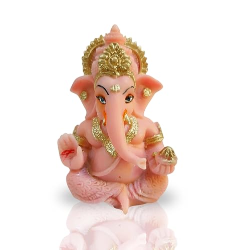 Image of 3.5 Inch Ganesha Idol Car Dashboard Idol Ganesha Murti Ganpati Idol for Home Decor Lord Ganesh Statue Gift for Office Desk Puja Room Figurine Decoration (Pink)