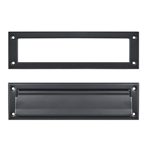 ZAUYX 1 Pack 13inch Matte Black Solid Brass Heavy Duty Mail Slot with Solid Brass Heavy Duty Inner Frame for Use in Slots for Doors
