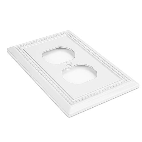 Image of Henne Bery Sunken Pearls Heavy Duty Decorative Wall Plate Switch Plate Outlet Cover (Single Duplex, 2 Pack, White)