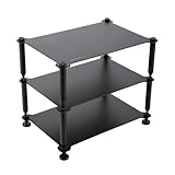 Emoryseric BOALECO FX2 Audiophile Audio Rack, 3-Tier Desktop HiFi Isolation Stand with Solid Aluminum Pillars, Modular Equipment Shelf for Amplifiers, DACs, and Preamps (Black)