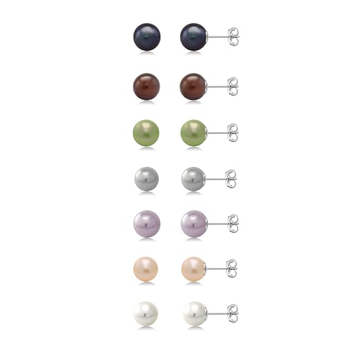 Gem Stone King A Set Of 7 Pairs Of 7mm Cultured Freshwater Pearl Stud Earrings Set In 925 Sterling Silver3