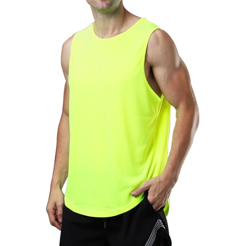 Meioro Camisetas de Tirantes para Hombre, Secado Rápido Respirable Gimnasio Chaleco, Entrenamiento Fitness Tank Top Sin Mangas, Culturismo Deportiva Músculo T-Shirt para Gym (Verde Fluorescente,XXL)