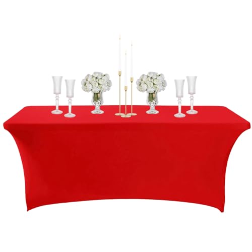 COSORO Nappe Rectangulaire Spandex Anti Tache,183cm Rouge Nappe de Table Imperméables Lavable Extensible,pour Décoration Table de...