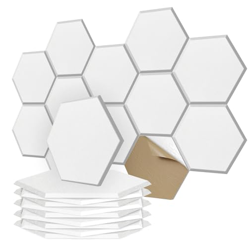 Hexagon Acoustic Panels,12 Pack Krightlink 10.23"x 5.9"x 0.4" High Density Sound Absorbing Panels Walls Sound Proof Panels Acoustic Treatment for Home,Recording Studio,Office (12 Pack,5.9 inch, White)