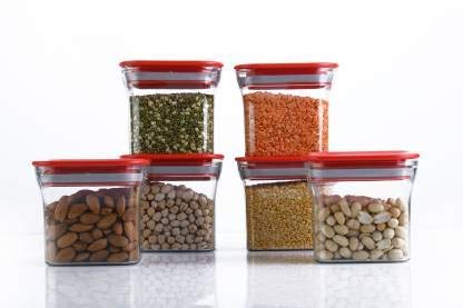 saiswarsaiswar Multipurpose Plastic Container Box for Kitchen Storage 600ml (Red Color, 6 Pcs)