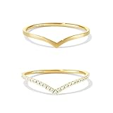 Kainier 2pairs Stacking Rings for Women 1mm 14K Gold Plated CZ V-Shaped Wavy Band Thin Pinky Thumb Stackable Ring Set Dainty Non Tarnish Comfort Fit Size 5 to 10