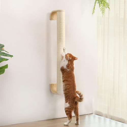 FUKUMARU Wandkratzsäule Katzen, 71 cm großer Kratzbaum zur Wandmontage, Stabiler kratzbaum Wand aus Sisal