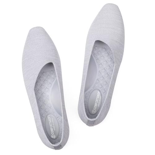 Frank Mully Women's Knitted Flats Square Toe Shoes Breathable Ballet Flats with Arch Support Comfort Walking Shoes for Women