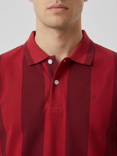 Image of Raymond Men Modern Fit Stripe Pattern Pure Cotton Polo Neck Half Sleeve Casual T-Shirt