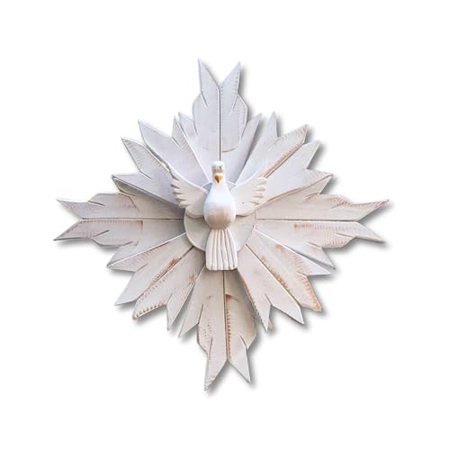 Divino Espírito Santo Grande de Madeira Eucalipto Resplendor Duplo 55cm Artesanato Mineiro Rústico B