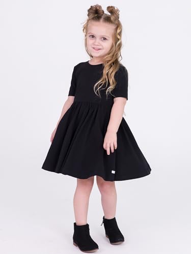RuffleButts Black Knit Short Sleeve Twirl Dress - 63
