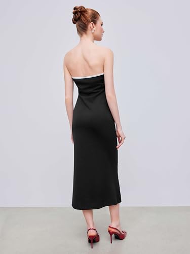 Image of CIDER Strapless Tude Bodycon Midi Dress Ruched Tie Knotted Cocktail Party Summer Dresses