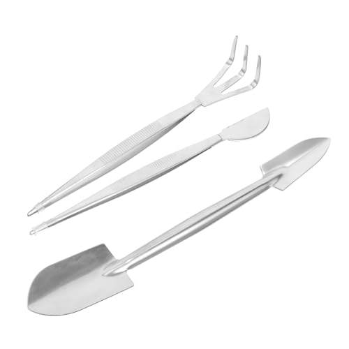 FUNOMOCYA Precision Tweezers Rake Set Stainless Steel Bonsai Tools 3pc Set for Planting Pinching