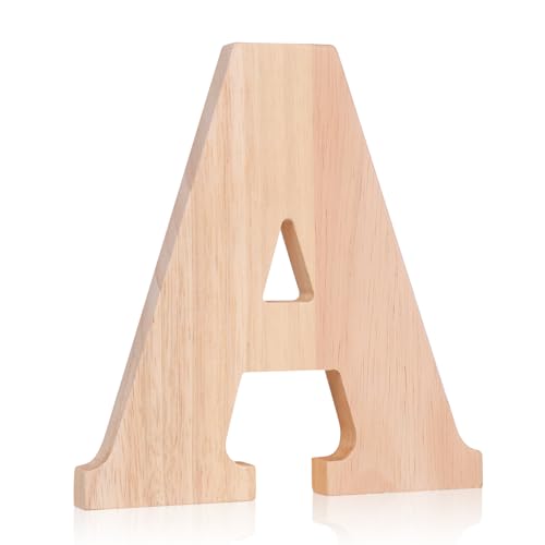 Oubest Wooden Letters 6 Inches Unfinished Wood Large Alphabet Letters for Wall Decor Home Shelf Party Table Standing Decoration Wooden Name Signs DIY Painting Craft Projects (Letter A)